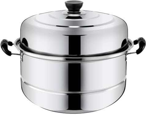 1Pc 30Cm Stainless Steel Double-Layered Steamer Pot with Lid - Versatile Stockpot for Soup Veggies Rice and Noodles