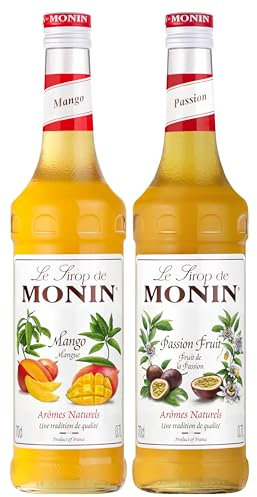 MONIN - Assortiment Sirop MONIN Saveurs Mangue et Fruit de la Passion - Pour Cocktail Avec ou Sans Alcool, Thé Glacé, Limonade - Arômes Naturels - Bouteille en Verre - 2 x 70 cl