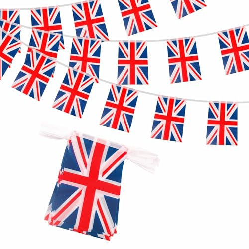 Union Jack Flags: 30 x 14cm Euro Football 2024 Bunting Flags, Banner & Party Decorations for Sports Events & Indoor Outdoor Garden Bar
