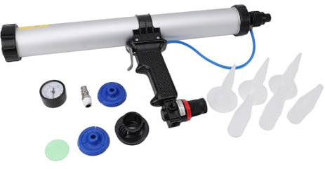 Pneumatic Caulking Gun, 600ml Air Powered Caulk Gun, Aluminum Alloy Sausage Caulking Gun, Air Sealant Gun with 6 X Nozzle for Building Decoration, Ships Containers
