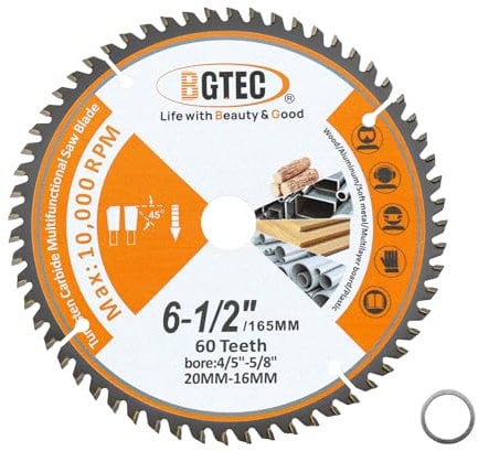 TCT Circular Saw Blade - Carbide Tipped Teeth General Purpose 165MM 60T Cutting Dics with 20MM Arbor for Wood Aluminium Plastic Copper BGTEC
