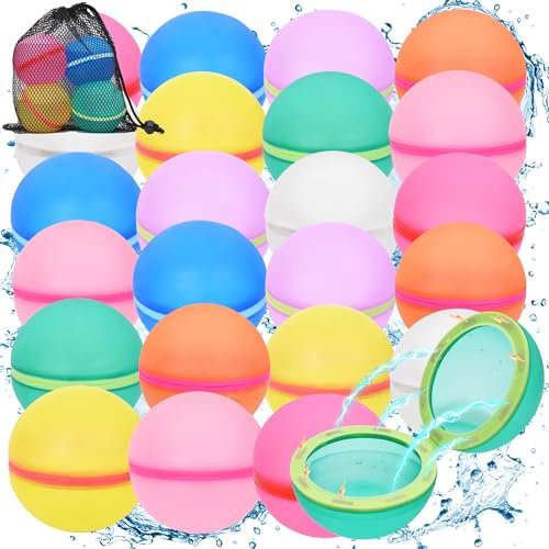 qianduoduo 24 Stück Wasserbomben wiederverwendbar, Wiederverwendbare Wasserbomben,Magnet Selbstschließend Wiederverwendbar Schnell Wiederbefüllbare Silikon Wasserbomben für Kinder, Strand,Poolparty