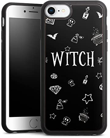 Holz Case kompatibel mit Apple iPhone 7 Walnuss Handyhülle Echtholz Hülle Hexe Fledermaus Halloween