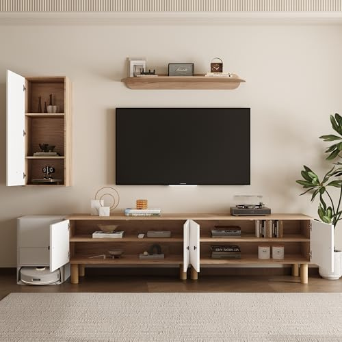 Lcoho Wohnwand, 3-TLG ., Best. aus: Highboard, Schränke, Wandboard. Weiße und hölzerne, Geschnitzte Türpaneele.
