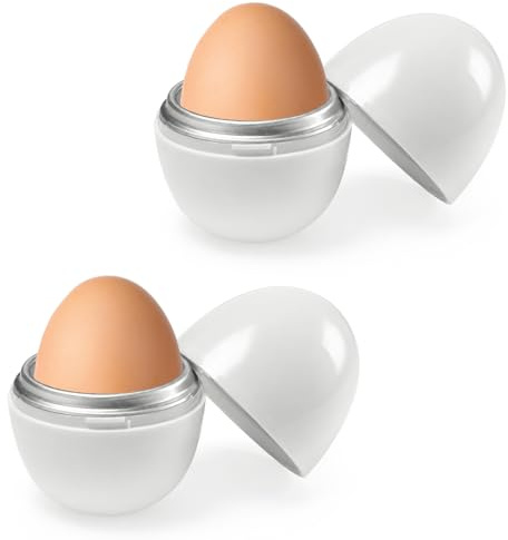 MAJOYLIFE Eierkocher Mikrowelle 2er Set für 1 Ei | 2-in-1 Einzel-Eierkocher | zum Kombinieren | Perfekt für Frühstück & Büro | Schnelles und einfaches Kochen in 4-7 Min | Doppelpack