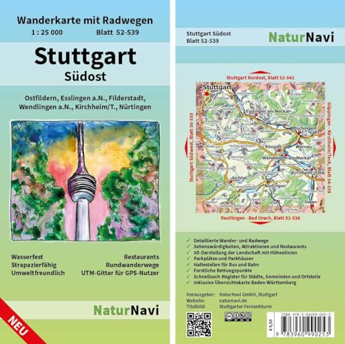Stuttgart Südost: Wanderkarte mit Radwegen, Blatt 52-539, 1 : 25 000, Ostfildern, Esslingen a.N., Filderstadt, Wendlingen a.N., Kirchheim/T., Nürtingen (NaturNavi Wanderkarte mit Radwegen 1:25 000)