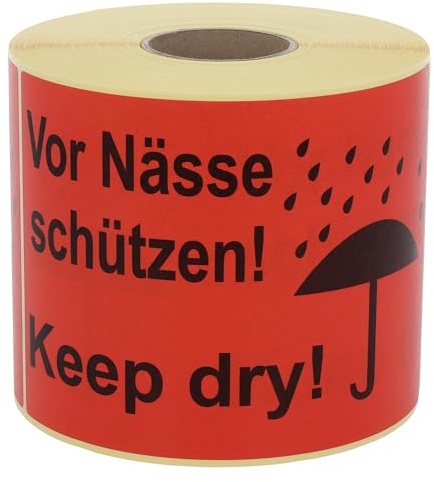 Warnetiketten 150 x 100 mm - Paket Aufkleber Vor Nässe schützen! Keep dry! - 500 Versandaufkleber auf 1 Rolle(n), Papier selbstklebend