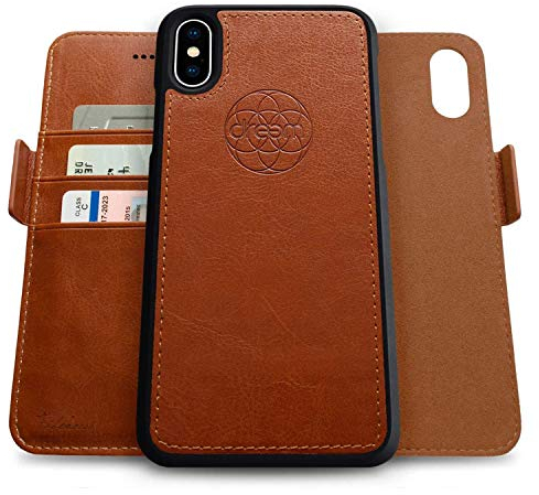 Dreem Fibonacci 2in1 Handyhülle Flipcase für iPhone X/Xs | Magnetisches iPhone Case | TPU Etui Lederhülle Schutzhülle, RFID Schutz, Veganes Kunstleder, Geschenkbox | Karamell
