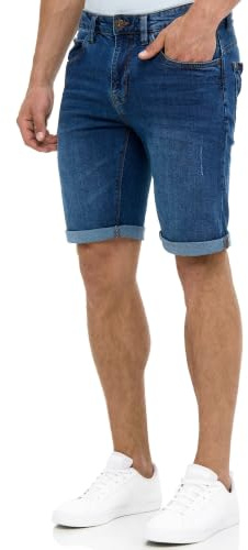 Indicode Herren Caden Jeans Shorts mit 5 Taschen Denimstyle aus Baumwolle | Lässige Herrenshorts für Alltag und Freizeit im 5-Pocket-Look, Jeansshorts, Bermudas, Sommerhose, kurze Denim Hose für Männer