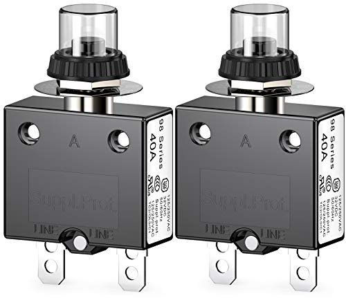 CLDIY - Interruttore di protezione termico, serie 98, 40 A, 125/250 VAC, per interruttore di sicurezza, con morsetti di collegamento rapido e copertura dei tasti impermeabile 32 VDC, 2 pezzi