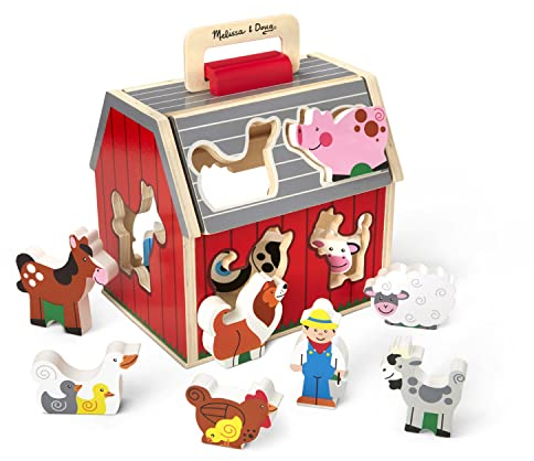 Melissa & Doug Jouet en bois à emporter, 10 pièces de la ferme en bois - Jouets de la ferme, Jouets d’apprentissage pour trier et pour empiler pour les tout-petits et les enfants de plus de 2 ans