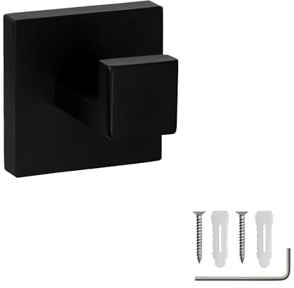 ECENCE Ganchos para toallas de acero inoxidable 304 sujeción toallas 1 unidad para toallas toallas de baño, ropa, gancho universal, gancho de pared para montaje en pared Negro