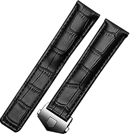 FOUUA Uhrenarmband Schwarzbraunes Echtleder-Uhrenarmband im Krokodil-Stil mit blauen Nähten für TAG Heuer Monaco & Targa Florio Modelle 19 mm 20 mm 22 mm