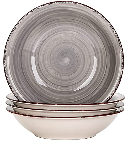 vancasso Serie Bella Juego de Platos de 4 Piezas Platos Hondos para Sopa, Ensalada, Vajillas de Gres Esmaltada Retro, Gris