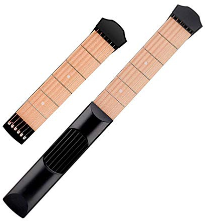 Taschengitarre Übungshals, Tragbares Gitarren-Akkord-Übungswerkzeug, 6-Saiten-Griffbrett, Gitarren-Akkord-Trainer für Anfänger (schwarz)