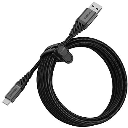 OtterBox verstärktes, umflochtendes Premium USB-A auf USB-C Kabel, Ladekabel für Smartphone und Tablet, Ultra-Robust und getestet auf Biegsamkeit und Flexibilität, 3M, Schwarz