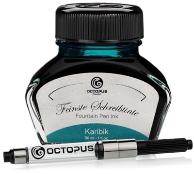 Octopus Fluids Karibik - Writing ink including converter, Fountain pen ink in ink glass, Calligraphy ink for dip pen, Turquoise 30ml