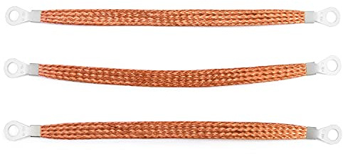 QWORK® Motor Masseband, Universal Automotive Hochleistungsmotor Geflochtenes Kupfer Masseband, Länge 20cm, Kabelschuhe 6-8, 3 Stück