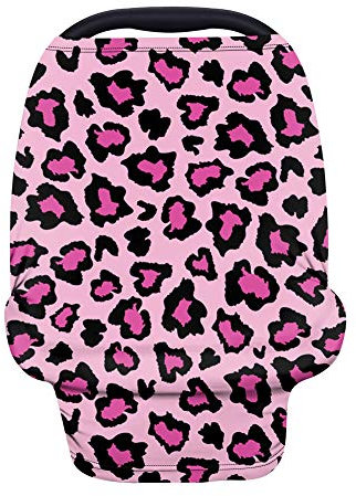Binienty Housse d'allaitement multi-usage pour bébé, chaise haute/panier/poussette, imprimé léopard rose à rayures
