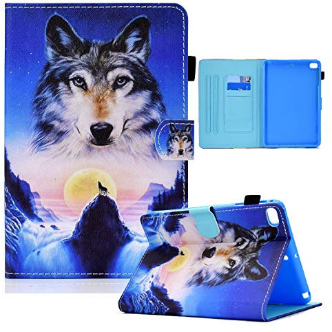 Auslbin Coque pour Apple iPad Mini 1/Mini 2/Mini 3/Mini 4/Mini 5,PU Cuir Poche Cas Flip Coque avec Fonction Veille/Réveil Automatique,Loup