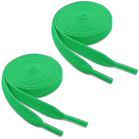 WELKOO lacci piatti, lacci durevoli in cotone 100%, 1 paio. Colori verde e lunghezza (90 cm x 8 mm). Compatibile con Nike, Adidas, Converse, Reebok, New Balance e molti altri.