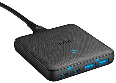 Anker USB C Plug, 543 (65W II) PIQ 3.0 and GaN, 4-Port Fast Wall Charger with Dual Type C Ports (45W Max) for Efficient Charging, Compatible with MacBook, iPad, iPhone, USB C Laptop, and More