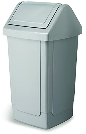 Addis 40 Litre Recycling Commercial Utility Waste Trash bin with Swing top Lid, Silver Colour, 519036AMP, Metallic Grey