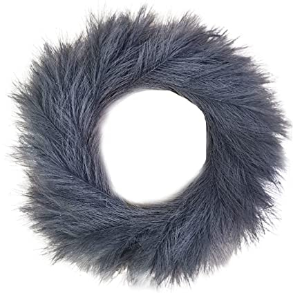 BELUAPI künstlicher Pampaskranz für alle Jahreszeiten, Haustürkranz, ganzjähriger Kranz, flauschiger Schilfrohr, Blumenkranz, rustikaler Türkranz für Boho-Heimdekoration, 60 cm, Dunkelgrau