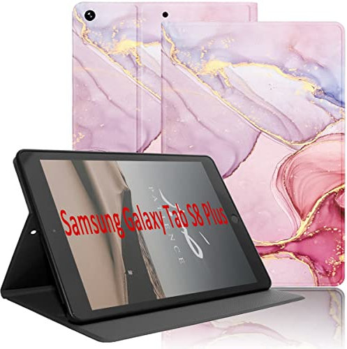 Yoedge Funda para Samsung Galaxy Tab S8 Plus 2022 / Tab S7 FE 2021 / Tab S7 Plus 2020 12,4,Ultra Slim PU Cuero Flip Delgada Protectora Carcasa con Función de Soporte Smart Folio Tablet Cover,Mármol 1