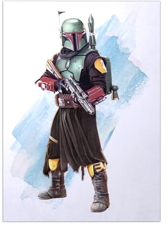 Displate Offiziell Star Wars MetallPoster Magnetische Befestigung Inklusive Lizenziert Bilder Hochwertiges Poster Mandalorian Characters Art - Boba Fett Ready Poster - 45 cm x 32 cm