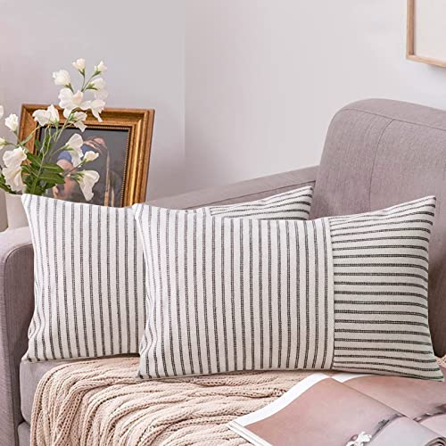 YCOLL 2er Set Kissenbezug 30x50 Baumwolle Leinen Kissenhülle Sofakissen Streifen Dekokissen Boho Deko Kissenhüllen Dekorativ Kissenbezüge für Sofa Wohnzimmer Schlafzimmer Outdoor Kissen 30x50 Gray