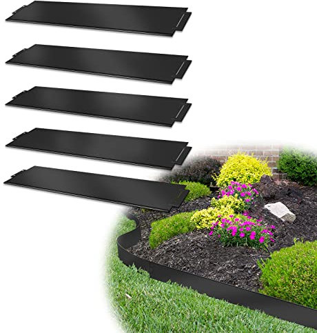Aufun Rasenkante Beeteinfassung 10 Stücke 100x18cm Beetumrandung, 10M Beetbegrenzung Rasenbleche Mähkante Metall Palisade Beet Rasen- Schwarz