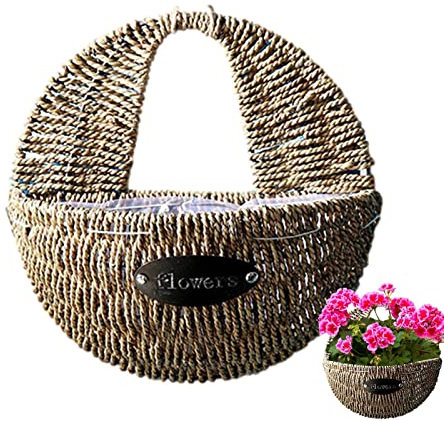 Fioriere sospese in Rattan Intrecciato, Cesto fioriera da Parete in Vimini, Cesti di Vimini Intrecciati da Appendere a Parete, Contenitore per Piante per la Decorazione della Parete