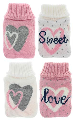 Set Handwärmer Taschenwärmer mit Strickhülle oder Fleeceüberzug, Fingerwärmer gegen kalte Hände im Winter (Sweet Love, 4 Stück Set)