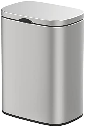 WENKO Cubo de basura Sare de 5 litros con tapa y cierre automático, cubo de baño de acero inoxidable con antihuellas, fijación sin taladrar, 21,5 x 29,5 x 19 cm