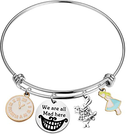 BNQL Alices Charm-Armband, inspiriert vom verrückten Hutmacher, verstellbares Armband, 2.5 inches, Edelstahl