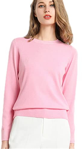 Dninmim Pull doux en cachemire pour femme - Printemps et automne - Décontracté, rose, UK7 / 41EU / US8