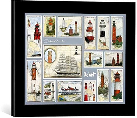 kunst für alle Bild mit Bilder-Rahmen: Ole West Schmuckblatt Ostsee - dekorativer Kunstdruck, hochwertig gerahmt, 40x30 cm, Schwarz matt