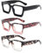 JM 3 Pack Quadratische Lesebrille für Frauen Männer, Übergroße Rechteck Federscharnier Leser Blaues Licht Blockiert +2.75