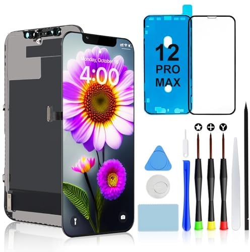 Brinonac for iPhone 12 Pro Max Screen Replacement Kit, 6.7 Full HD Retina LCD Display COF Touch Screen Digitizer Assembly Set with Repair Tools, Waterproof Adhesive, Tempered Glass