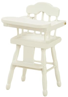 Fonowx 1/12 Puppenhaus Holz Hochstuhl, Miniatur Babyhochstuhl, Small Doll High Chair Model, Miniature Highchair Play Pretend, Simulation Wooden High Chair für Puppenhaus Dekoration, Weiß