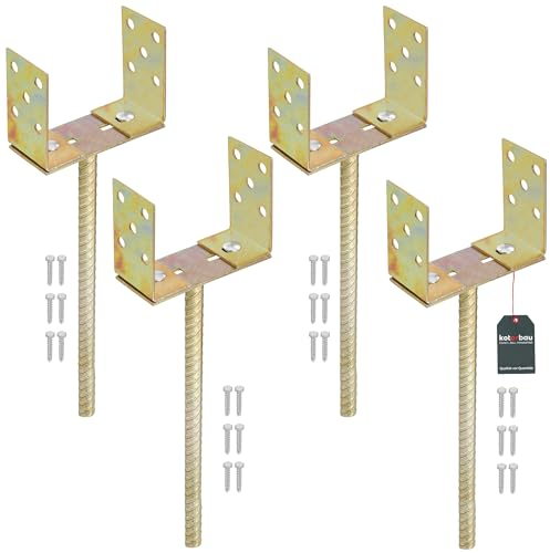 KOTARBAU® 4er Set U-Pfostenträger 0-160 mm Breitverstellbar Stange 400 mm Verzinkt Stahl Pfostenträger Verstellbar Betonanker für Holzpfosten Einbetonieren Pfostenträger zum Einbetonieren Pfostenanker