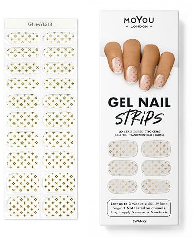 MOYOU LONDON Semi Cured Gel Nail Strips - 20 Pcs. Nail Wraps for Salon-Quality Manicure - Works with Any UV Lamp - Easy to Apply, Trim, & Remove Gel Stickers