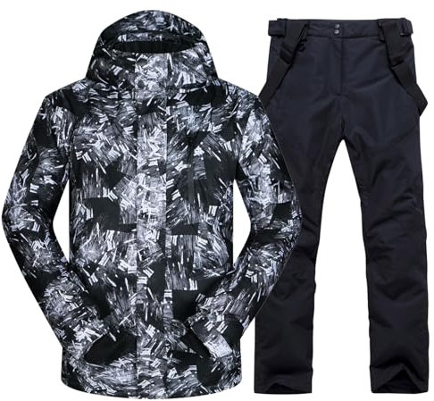 ALSOGO Herren Ski Jacke und Hosen Set Ski Anzug Winter Wasserdicht Winddicht Kapuze Schneemantel 2-Stücke Snowboard Sets 336-Schwarz XL01