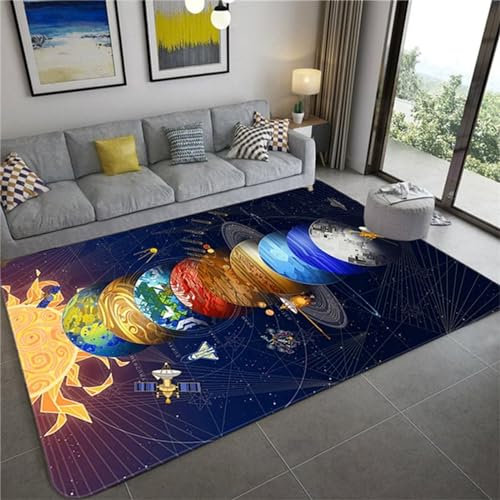 AU-OZNER schöne Teppich Blauer Teppich, leicht zu saugender Yoga-Boden, großer Teppichteppich Wohnzimmer rund,Blau,80x150cm
