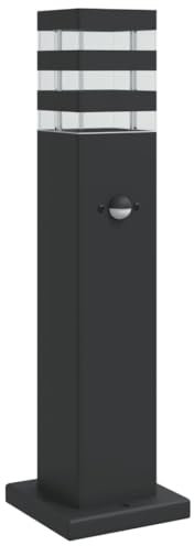 vidaXL Wegeleuchte mit Bewegungsmelder, Außenleuchte mit IP44-Schutzart, Standleuchte mit Diffusor, Gartenlampe, Schwarz Aluminium