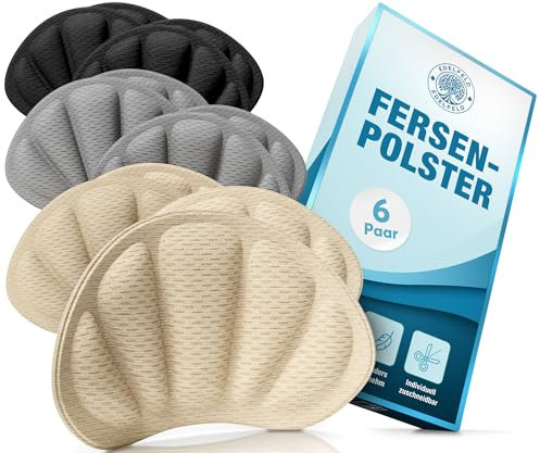 EDELFELD [Das Original] - Unsichtbare Fersenpolster gegen Rutschen & Blasen [6 Paar] -DERMATEST SEHR GUT- Atmungsaktiver Fersenschutz - Schuheinlagen für zu große Schuhe - Hautfreundliche Fersenkissen