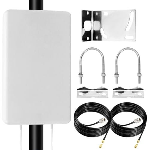 Antenne 4G 5G LTE Mimo Exterieur, 18dBi Antenne d'Extérieur 698-2700 MHz | 3300-4000 MHz N-SMA Adaptateur TS9 Compatible pour Routeur 4G 5G Réception Jusqu'à 15 KM (Câble 2 x 10M)