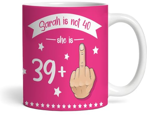 The Card Zoo Funny 40th Birthday Gift Middle Finger 39+1 Joke Pink Photo Personalised Mug - Gift for Birthday, Custom Personalised Gift, Coffee Mug, Tea Mug, Cup