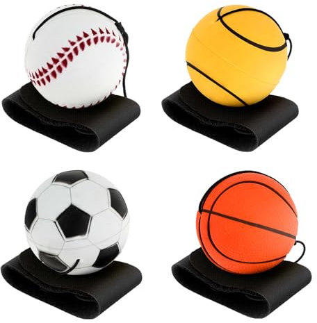 AHQiZFX 4 Stück Handgelenk Return Ball Mit Schnur, Springball, Gummi Rebound Ball, Sport Angelenkball für Kinder Erwachsene Spielen & Handgelenkübungen